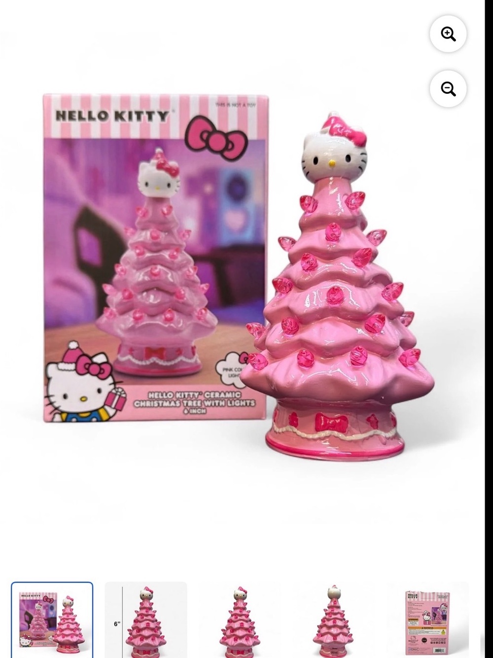 Hello Kitty Pink Ceramic Tree Figurine with Bow Accents